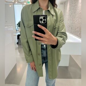 Aritzia Vegan Leather Sage Shirt Jacket